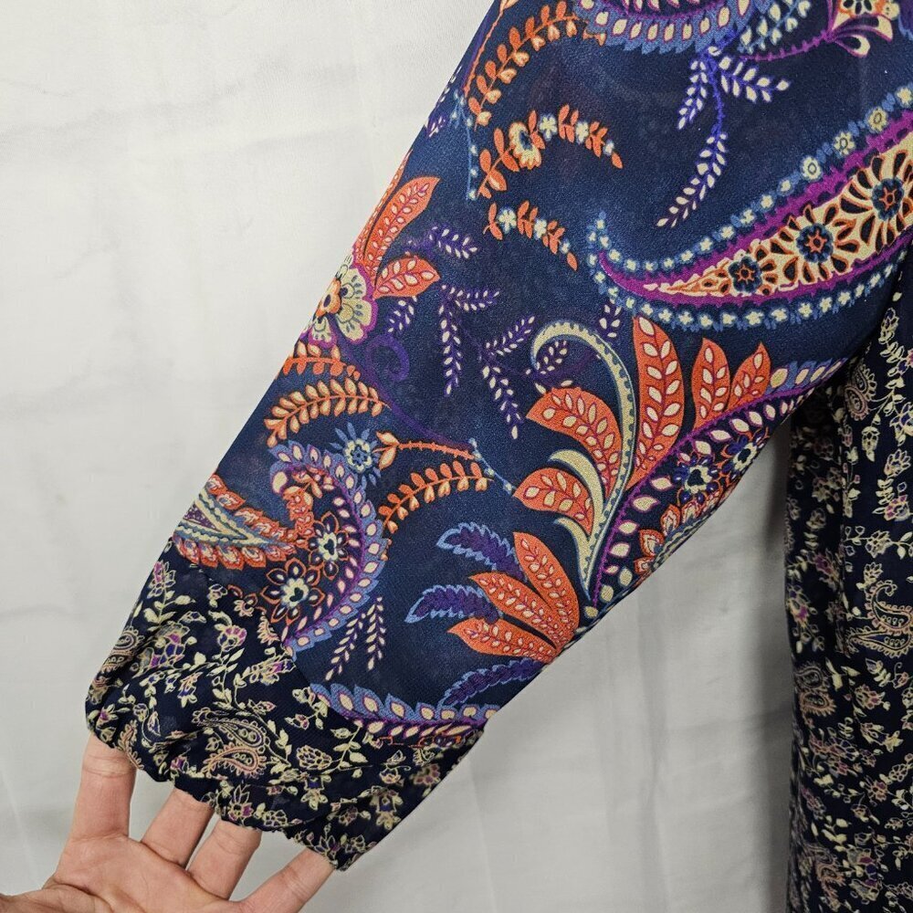 Chaps Blouse Blue Paisley Boho Cottage Peasant Casual Festival PM - Picture 4 of 12
